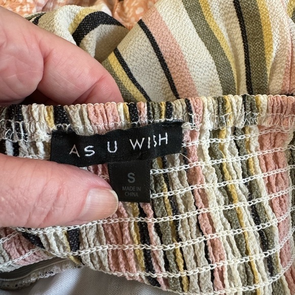 As U Wish striped wide leg jumpsuit spaghetti strap SM 20 in inseam elastic back - Picture 4 of 7